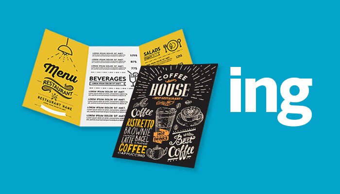 A beautiful printed restaurant menu next to the letters 